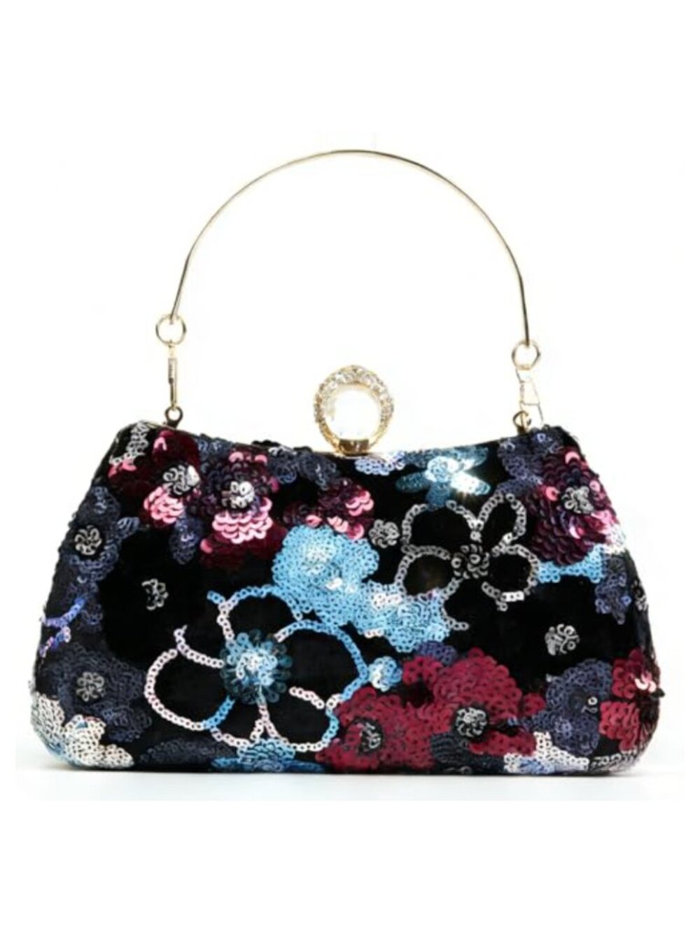 Floral Sequin Evening Clutch Rhinestone Purse with Chain Women's Formal Handbag